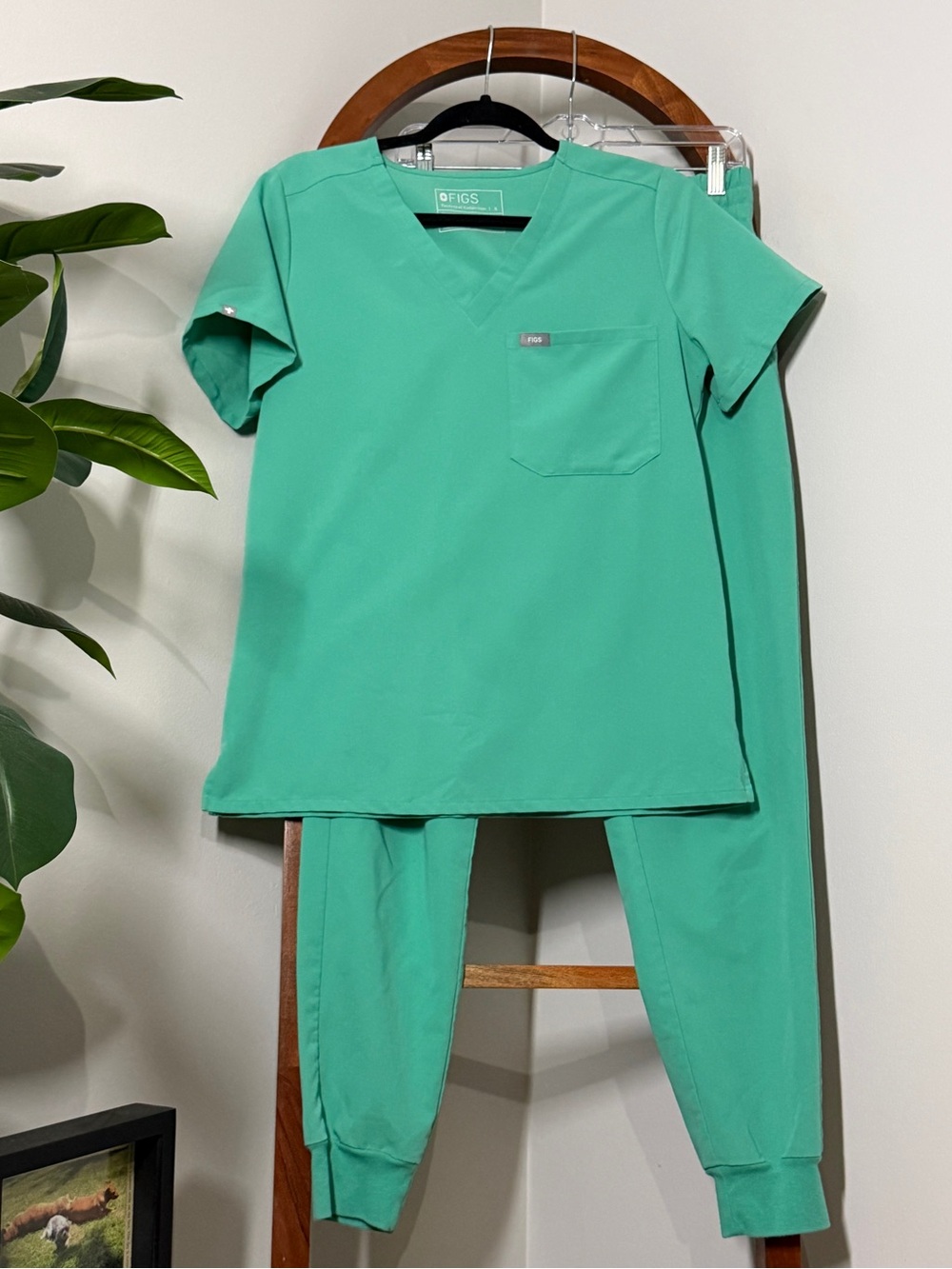 Figs SMALL Catarina Scrub Top & Zamora Joggers Scrub Pant Set in Surgical Green